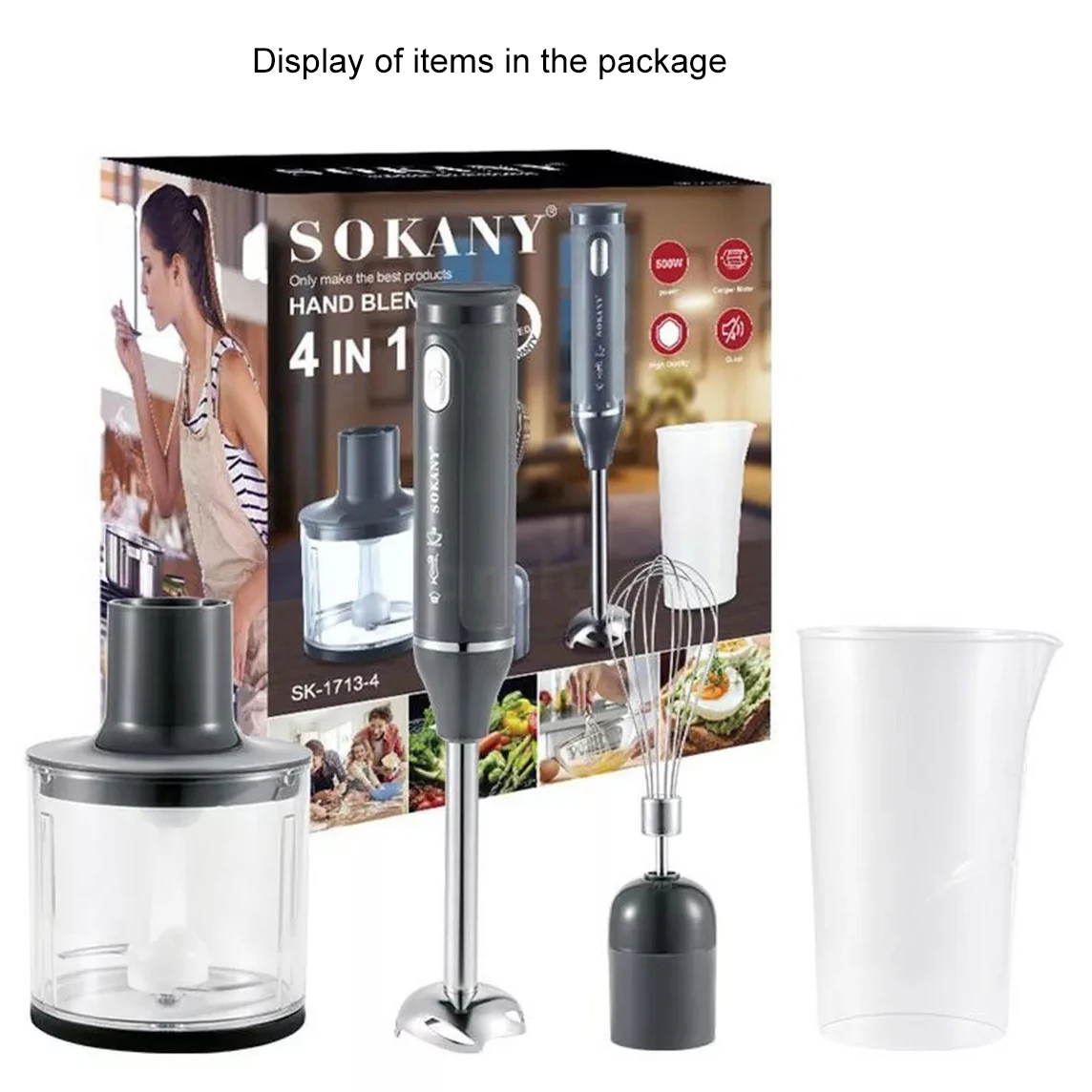 4-In-1 Handheld Blender Set, Including Multi-Function Stick Blender, Whisk, Chopper And Beaker, Suitable For Food Processing & B 3