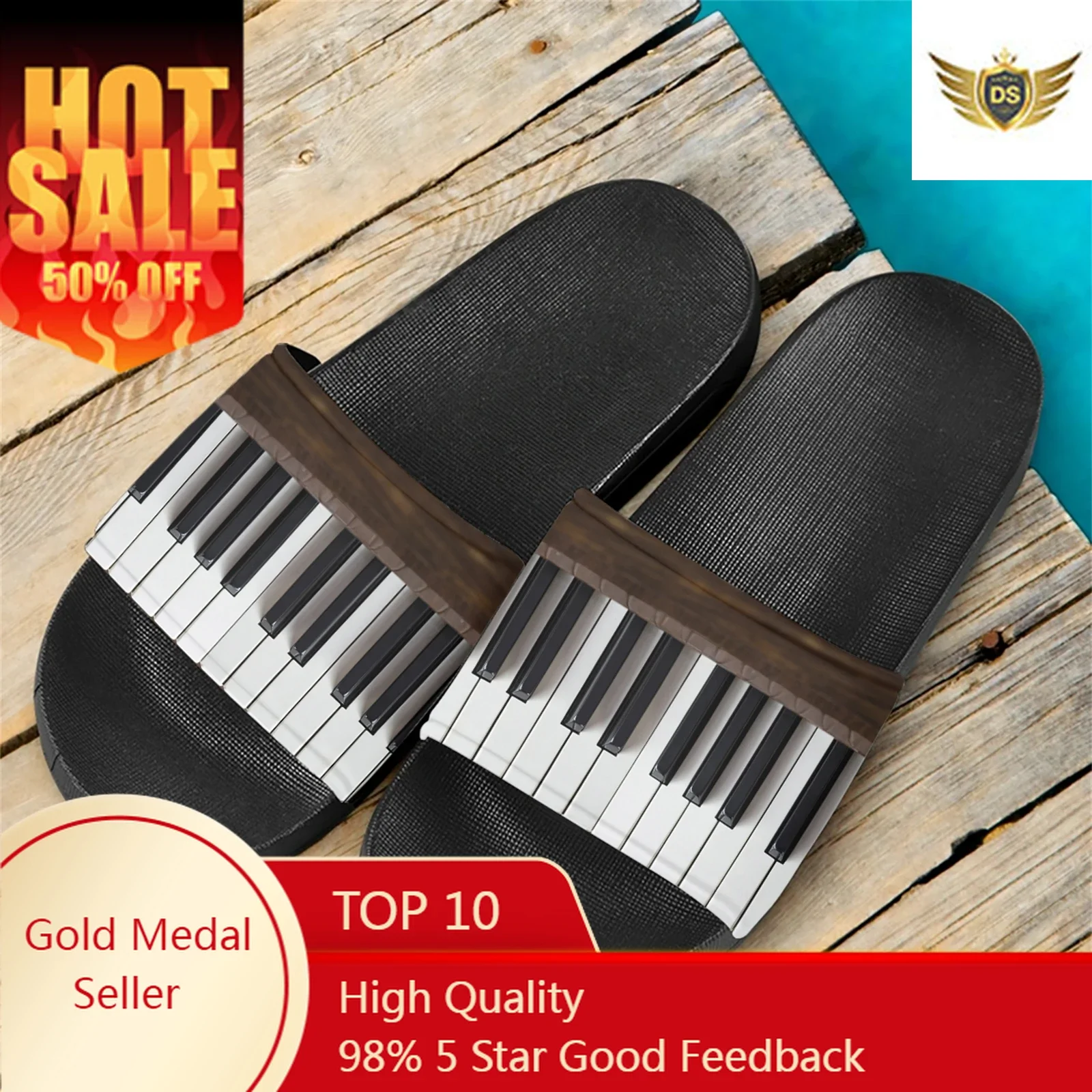 

New Piano Key Design Girls Slippers Music Theme Art Student Dormitory Home Fashion Sandals Soft Sole Outdoor Flat Shoes