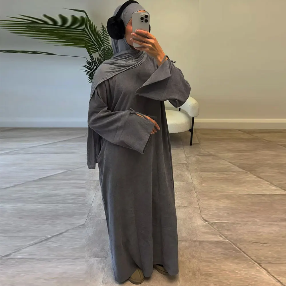 الشتاء سروال قصير القوس عقدة كم عباية المرأة فستان...