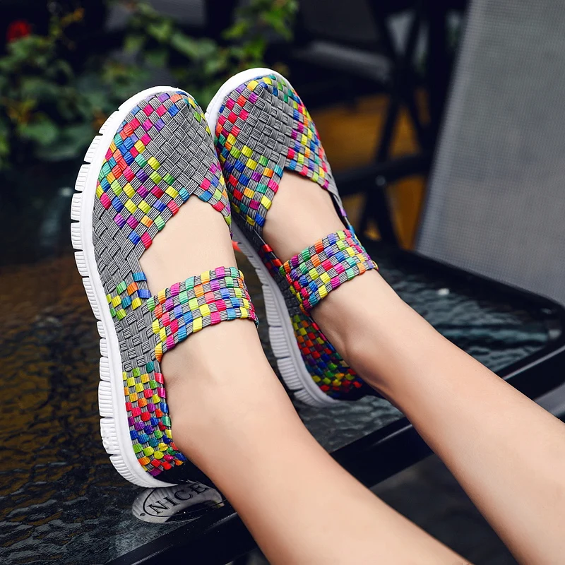 

Shoes for Women Summer Weave Breathable handmade Shoes Light Flats Nursing Shoes Woman Sandals Handmade Woven Casual Mother Shoe