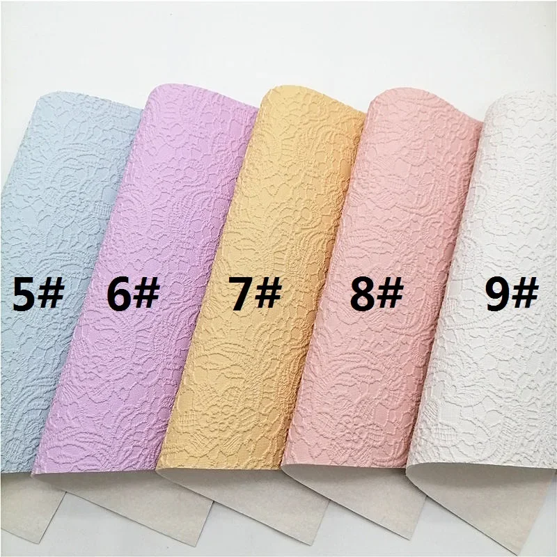 Description Picture 3 of itemPastel Colors Synthetic Leather fabric sheets Lace Embossed Faux leather Vinyl Fabric For Bows Earrings DIY 21X29CM FZ093B