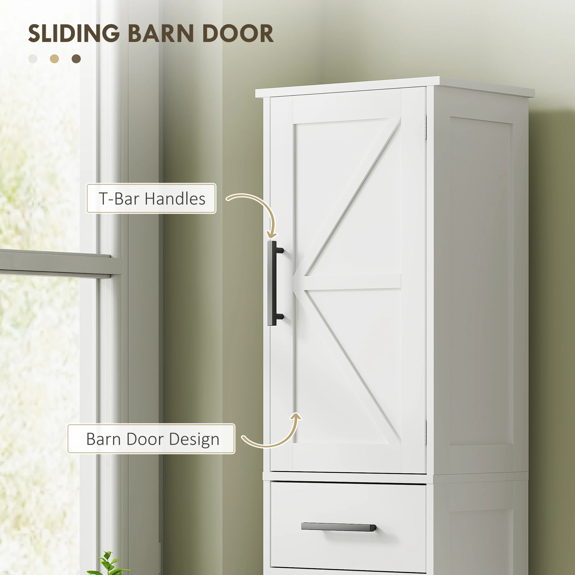 Homcom 67" Tall Bathroom Storage Cabinet with Drawer, Farmhouse Narrow Bathroom Cabinet with Barn Doors, White 4