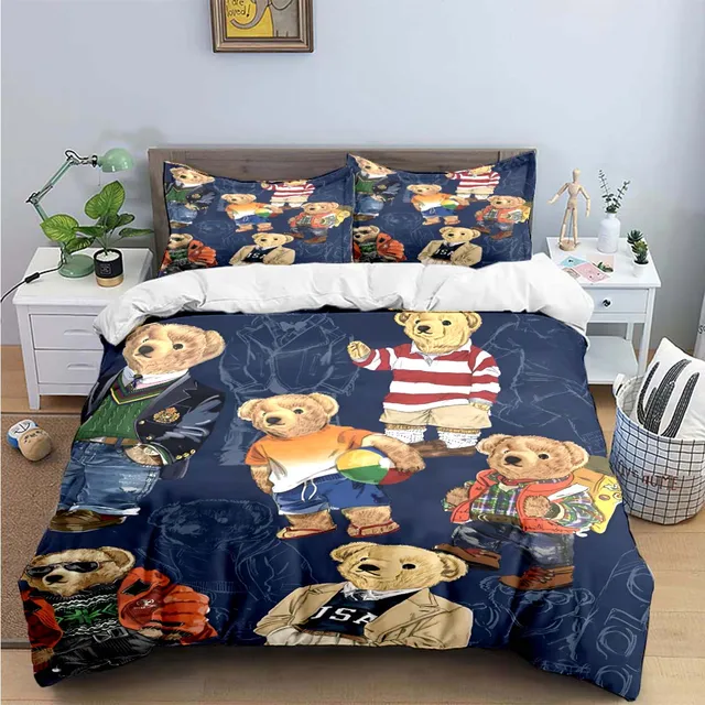 Offre spéciale mode ours ensemble de literie simple jumeau complet King Size mignon animaux linge de lit adultes adolescents chambre cadeau de luxe 1
