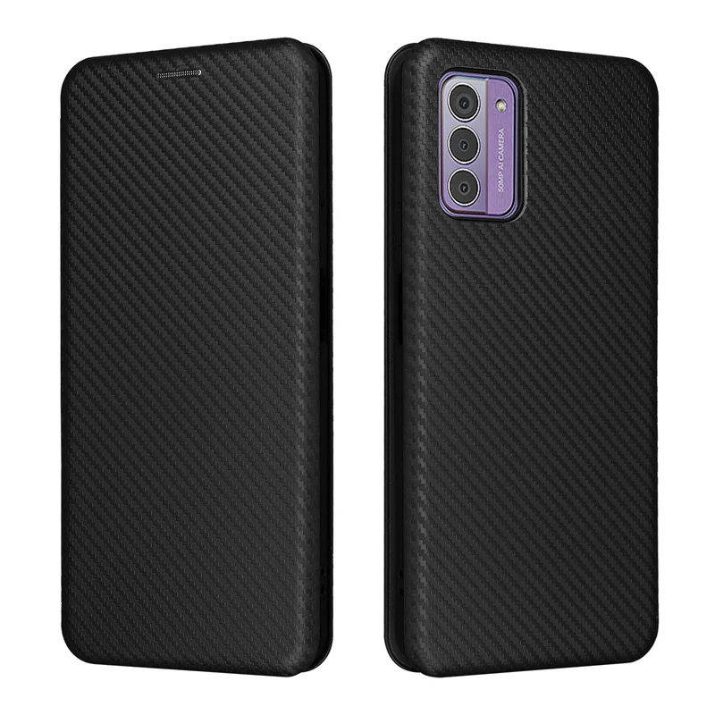 Carbon Fiber Flip Leather Wallet Case - Business Magnetic Slim Cover with Card Slot