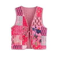 Quilted Lace Up Print Woman Vest Vintage 2024 Autumn Winter Fashion Female ladies retro national style Tops girls Outwear - Image 2