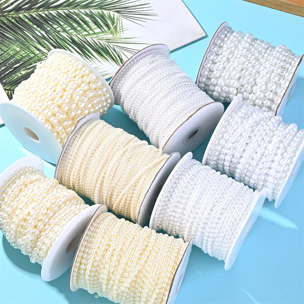 Acrylic Beads Chain 3/4/6/8mm Half Round Cabochon Pearl Beads Garland String White Ivory Color Acylic Beads Chain For Wedding Decoration DIY Jewelry