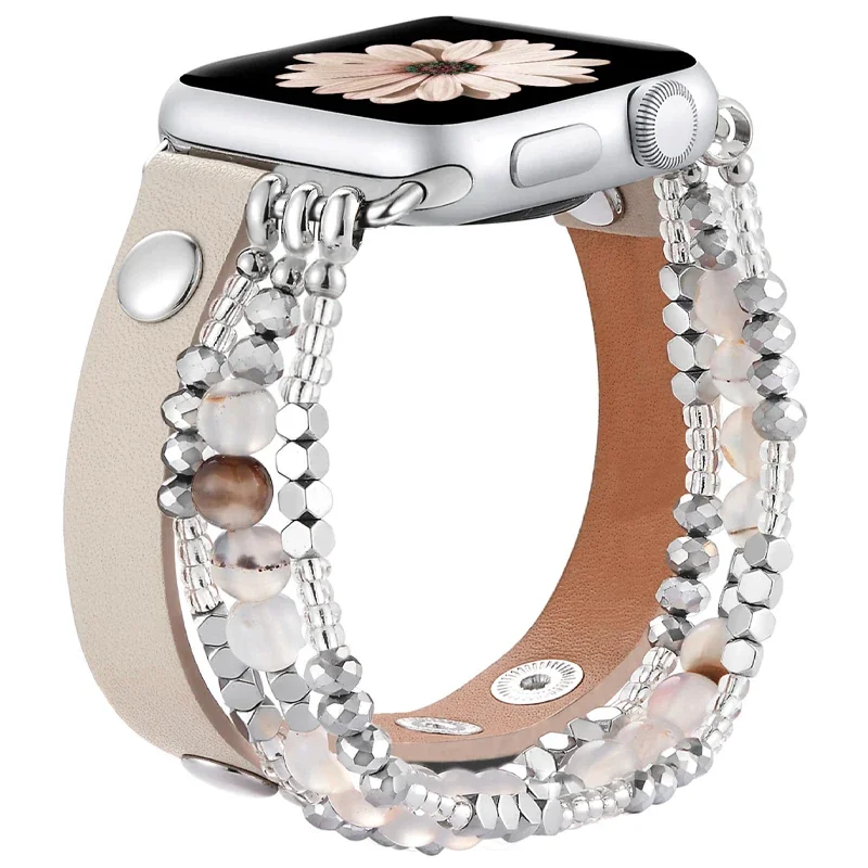 Elegant Beaded Elastic Leather Bracelet