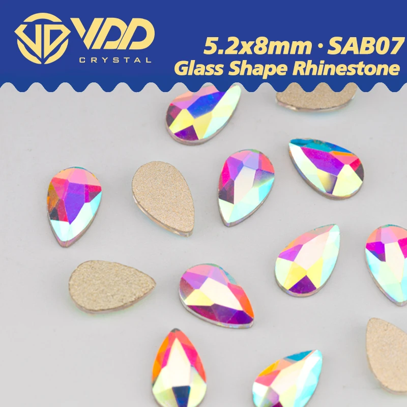 VDD 유리 모양 크리스탈 AB 모조 다이아몬드 플랫백 스톤 도매, DIY 네일 아트 액세서리, SAB07, 5.2x8mm, 100, 500, 1440 개