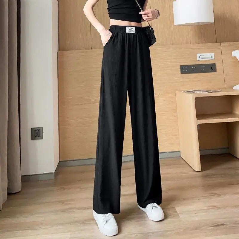 

Повседневные свободные шикарные уличные брюки, прямые широкие брюки, весна-осень 2023, модные однотонные брюки в Корейском стиле с высокой талией и карманами, одежда