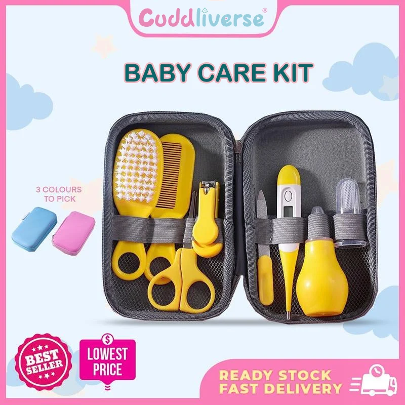 Baby Grooming Kit Nail Clipper Brush Nasal Aspirator Comb EVA Case Newborn Care Essentials 8PCS