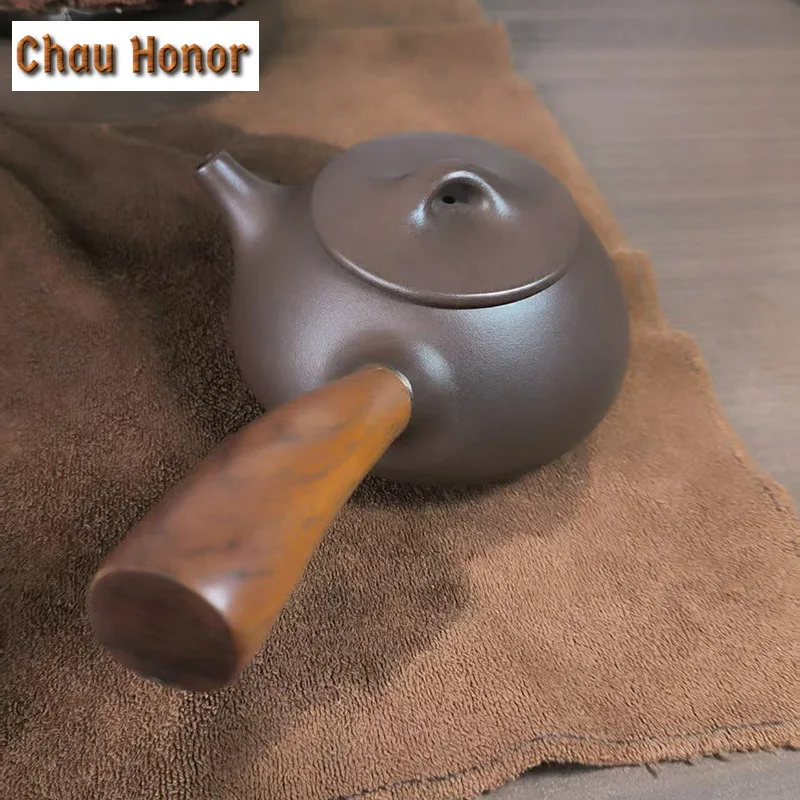 210ml Boutique Yixing Purple Clay Side Handle Teapots Handmade Stone Spoon Pot Raw Ore Mud Tea Brewing Kettle Zisha Tea Set Gift