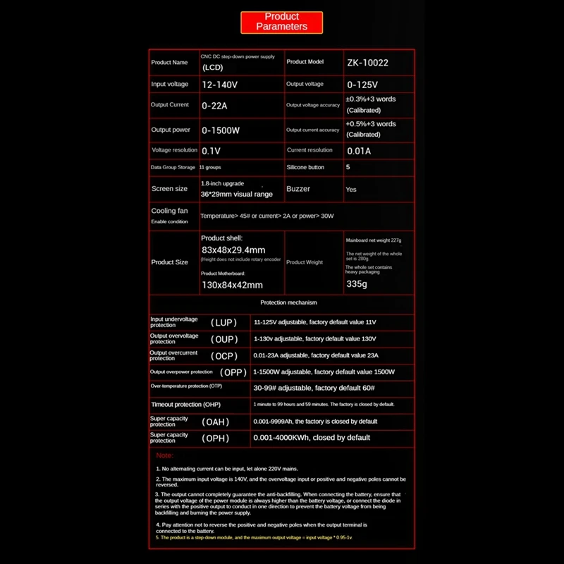 ZK-10022 CNC 스텝 다운 DC 전원 공급 장치, 블랙 PCB, 가변 전압 및 정전압 정전류 모듈