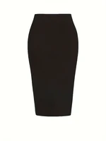 Plus Size 2024 Spring/Summer New  Solid Ruched Drawstring Split Skirt, Casual Bodycon Stretchy Skirt For Spring & Summer, Women - Image 2