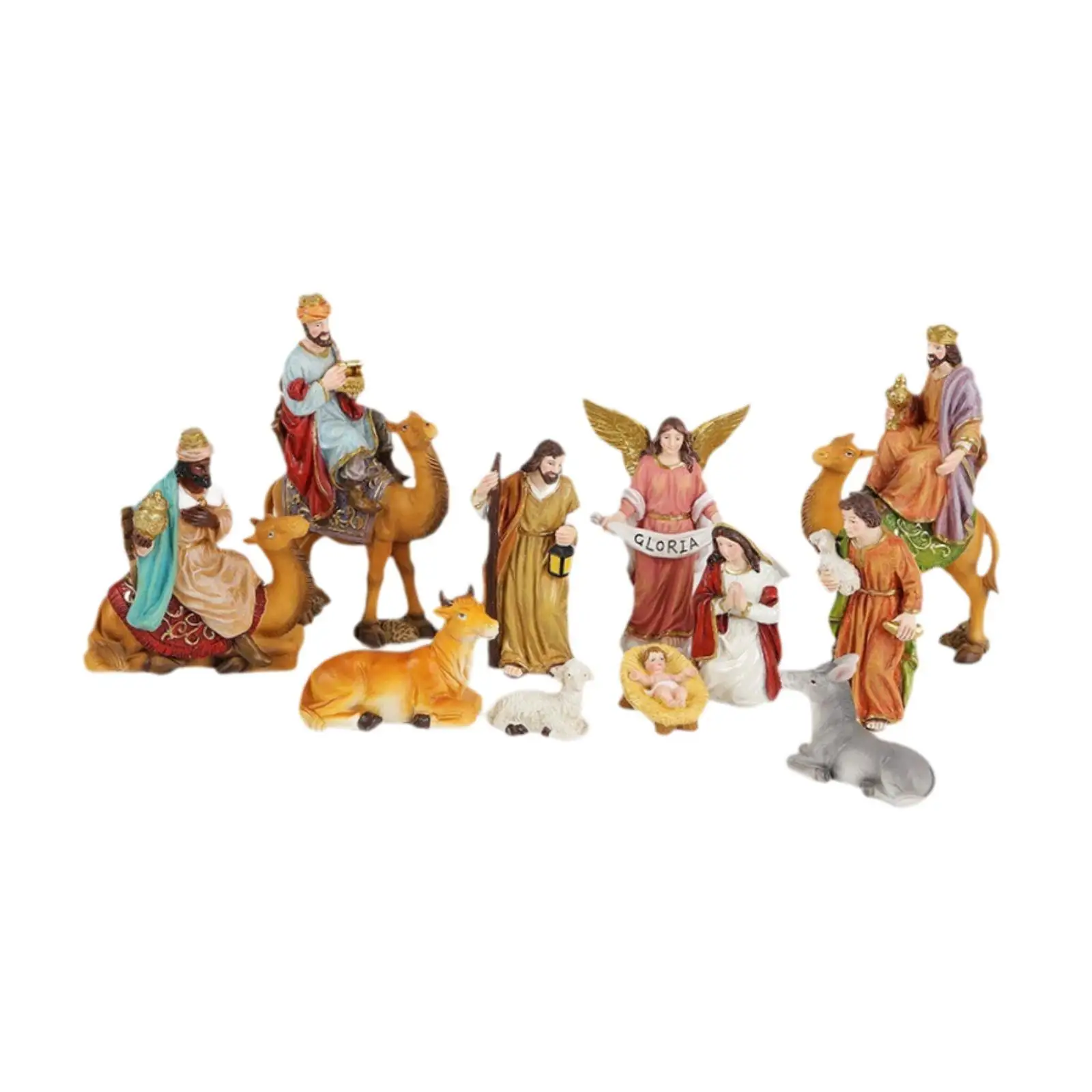 11Pcs Christmas Nativity Scene Collection Crafts Holy Family Nativity Figurine Resin Statue for Hallway Cabinet Living Room