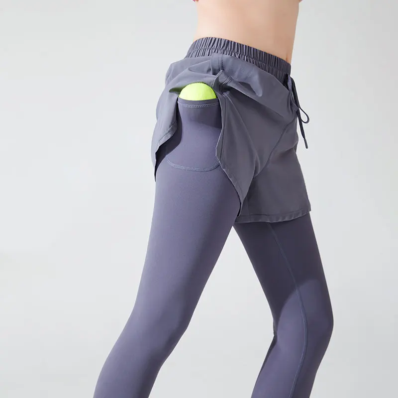 Stown Sportswear Tennis Tights and Shorts 2 In 1 with Hidden Pocket Stretchy Yoga Leggings Sport Women Fitness Push Up Gym