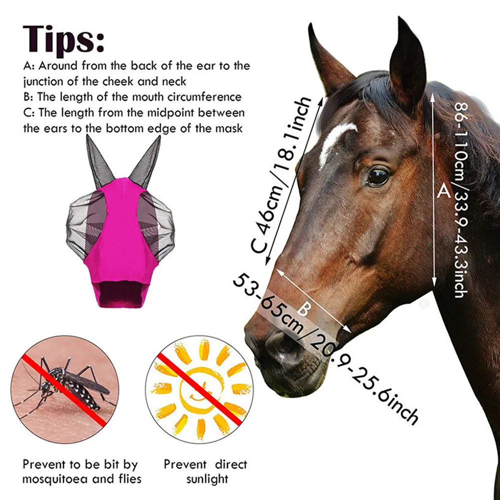 Horse Mask Equestrian Supplies Horse Face Anti-Mosquito Cover Anti-Insect Anti-Fly Horse Mask Face Mesh Fly Protective Cover 3