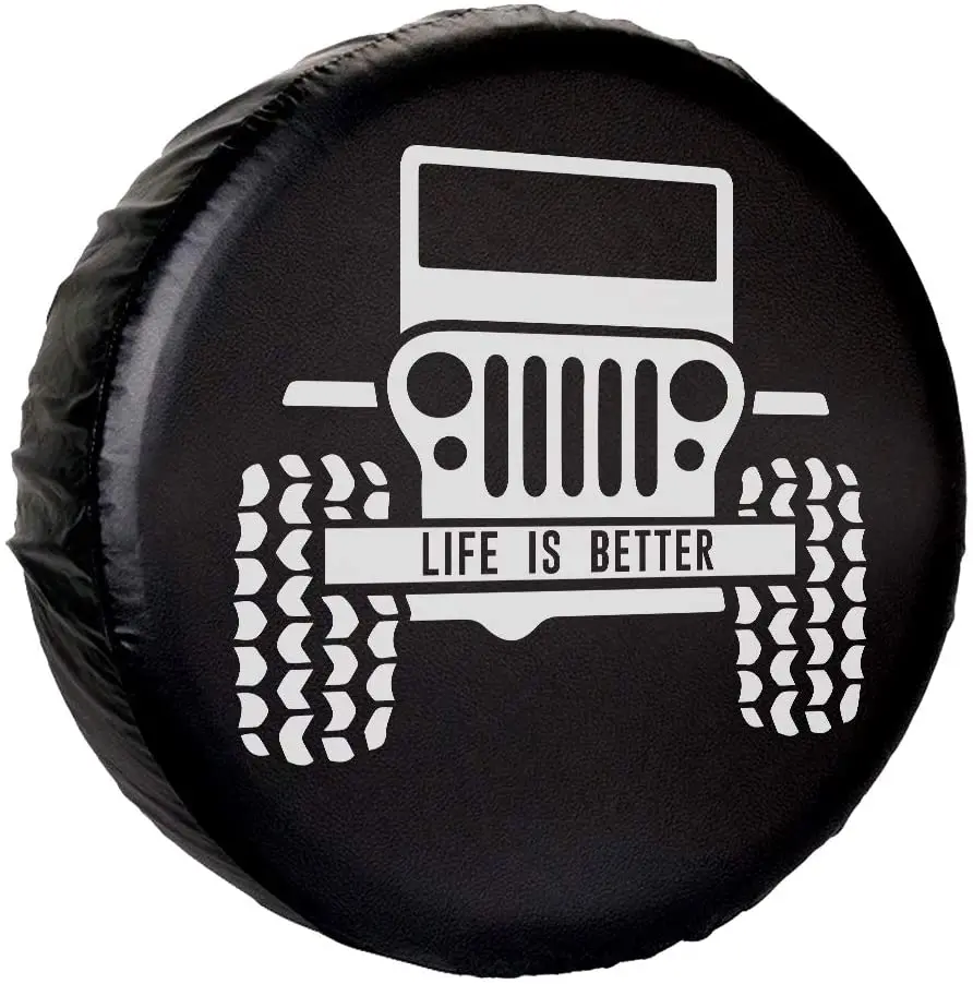 

CENSIHER Spare Tire Cover Life is Better Waterproof Dust-Proof Universal PVC Wheel Tire Covers Fit for Trailer, RV