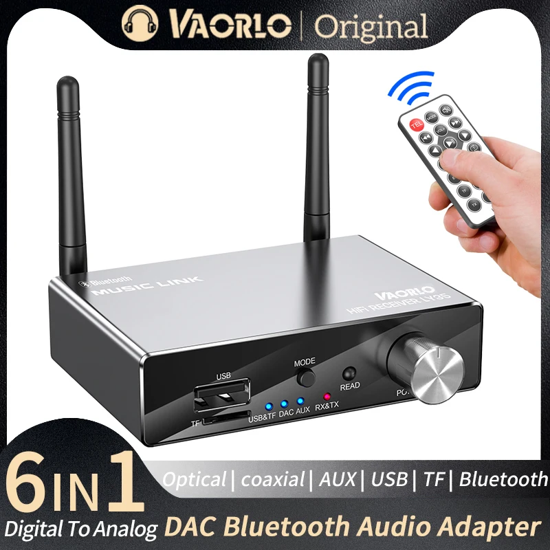 Conversor Digital para Analógico Bluetooth 5.3 Transmissor Receptor Óptico Coaxial Aux Rca Usb tf Dac Adaptador de Áudio sem Fio em 1