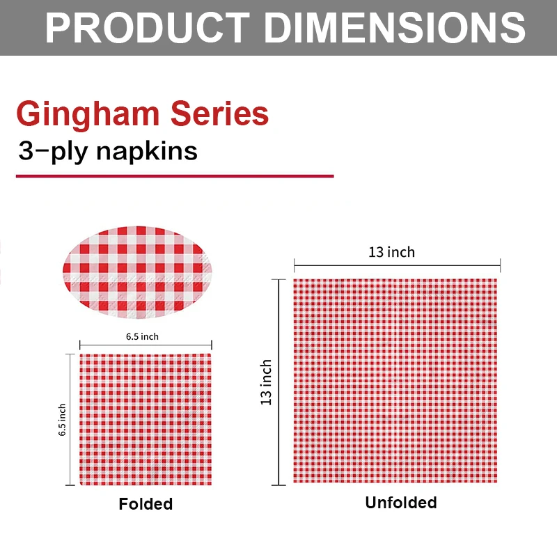 20/60Pcs Red and White Checkered Paper Napkins, Red Gingham Disposable Napkins for Birthday Wedding Christmas Party Supplies