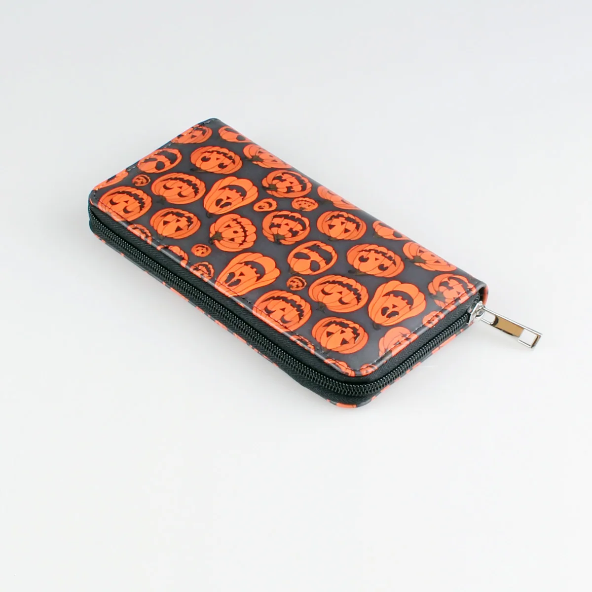 Halloween Pumpkin Print Long Wallet Zipper Around Credit Card Holder Gothic Clutch & Coin Purse For Women 3