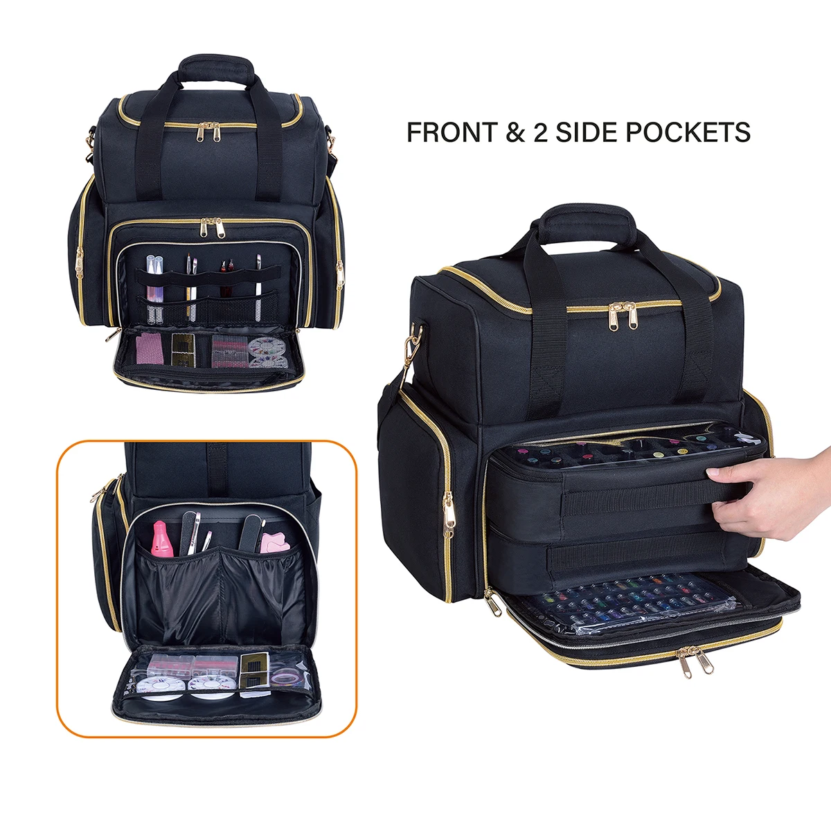 80 Bottle Double Layer Nail Polish Organizer holds 80 bottles (15ml - 0.5 fl oz) with 2 removable pouches and tool storage area 4