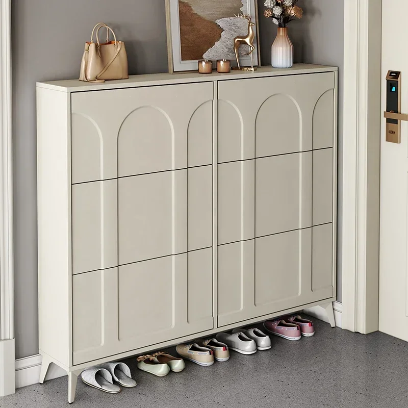 Cream Ultra Thin Shoe Cabinet Organizers Hallway Cabinets