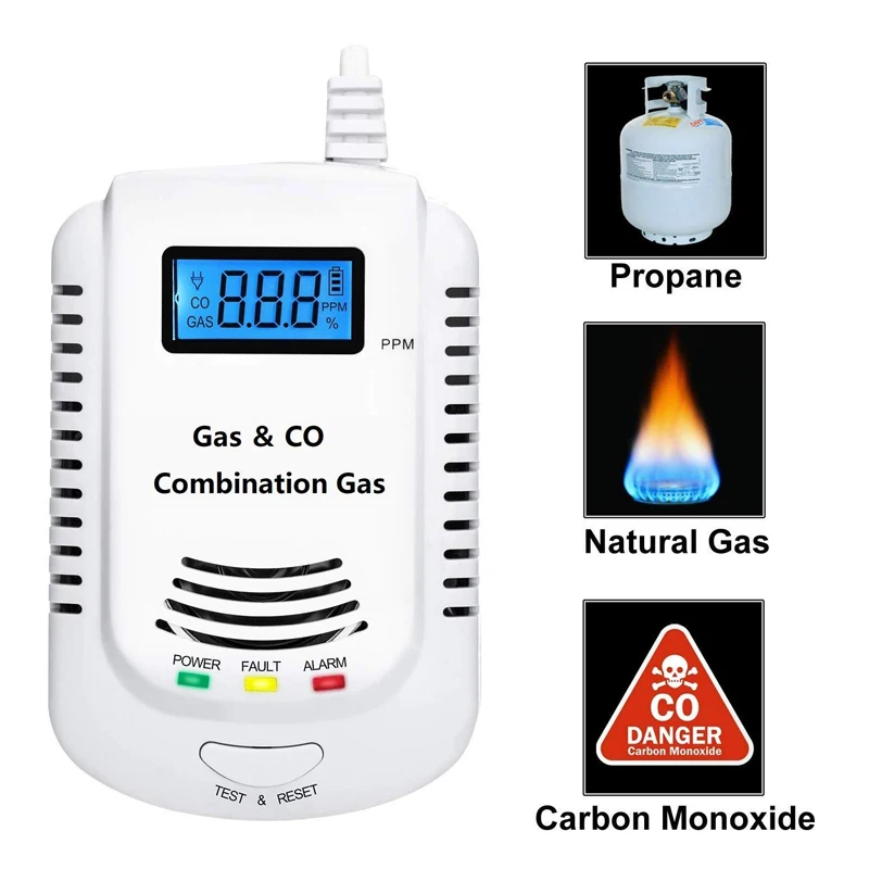 

New 2-in-1 Gas Detector Carbon Monoxide Combustible Gas Smoke Alarm CO Leak Detector Home Security Alarm Gas Detector Sensor