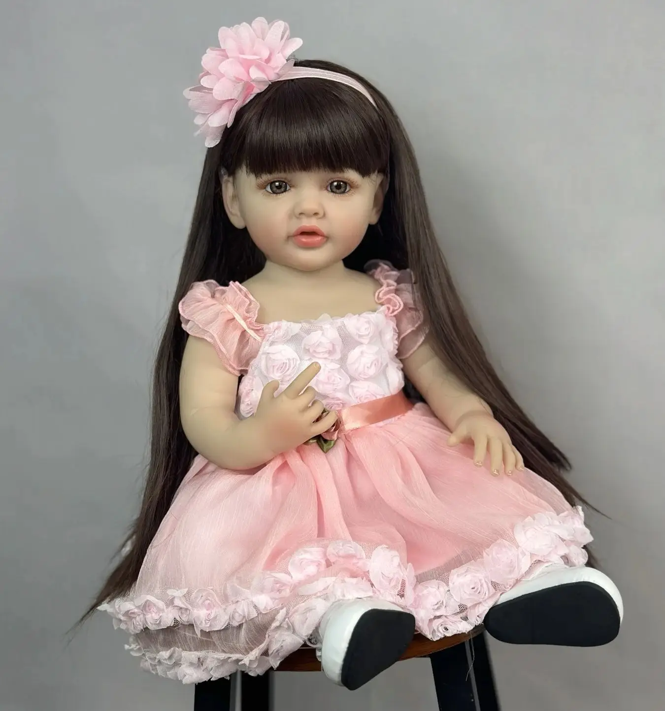 55 CM Soft Full Body Silicone Vinyl Princess Toddler Art Bebe Lifelike Reborn Baby Girl Doll Toy Birthday Gifts for Child 4