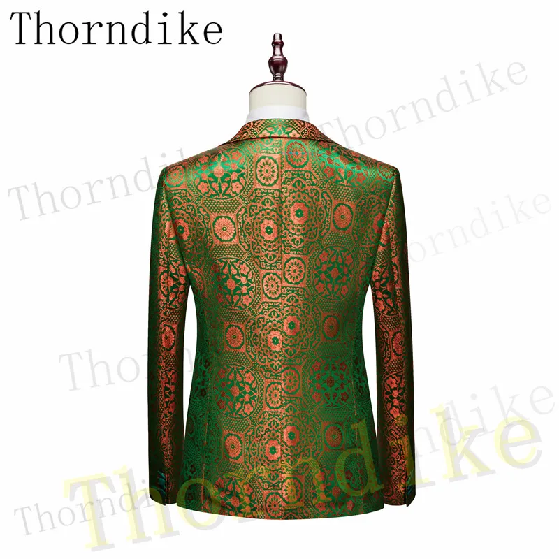 Thorndike Green Jacquard Men's Western Tailored Suit Lapel Tuxedo Gentleman Texture Solid Color Unique Design Casual