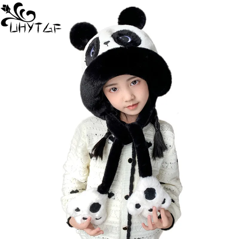 Panda Children's Hat Girls Windproof Cold Furry Hat Boy's Ear Protection Warm Hat Middle School Children Student Winter Hat 2851