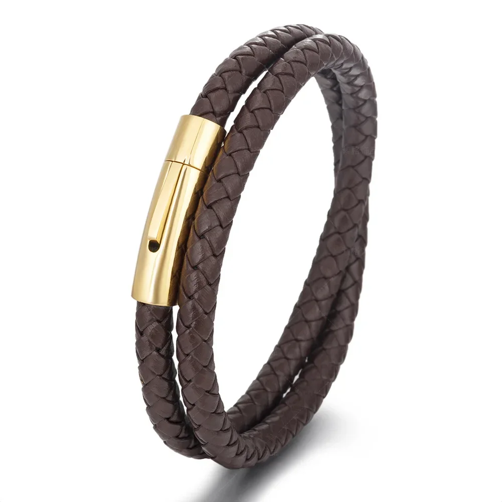 

Light luxury fashion hand-woven cowhide leather rope charm bracelet for men, magnetic buckle bangle