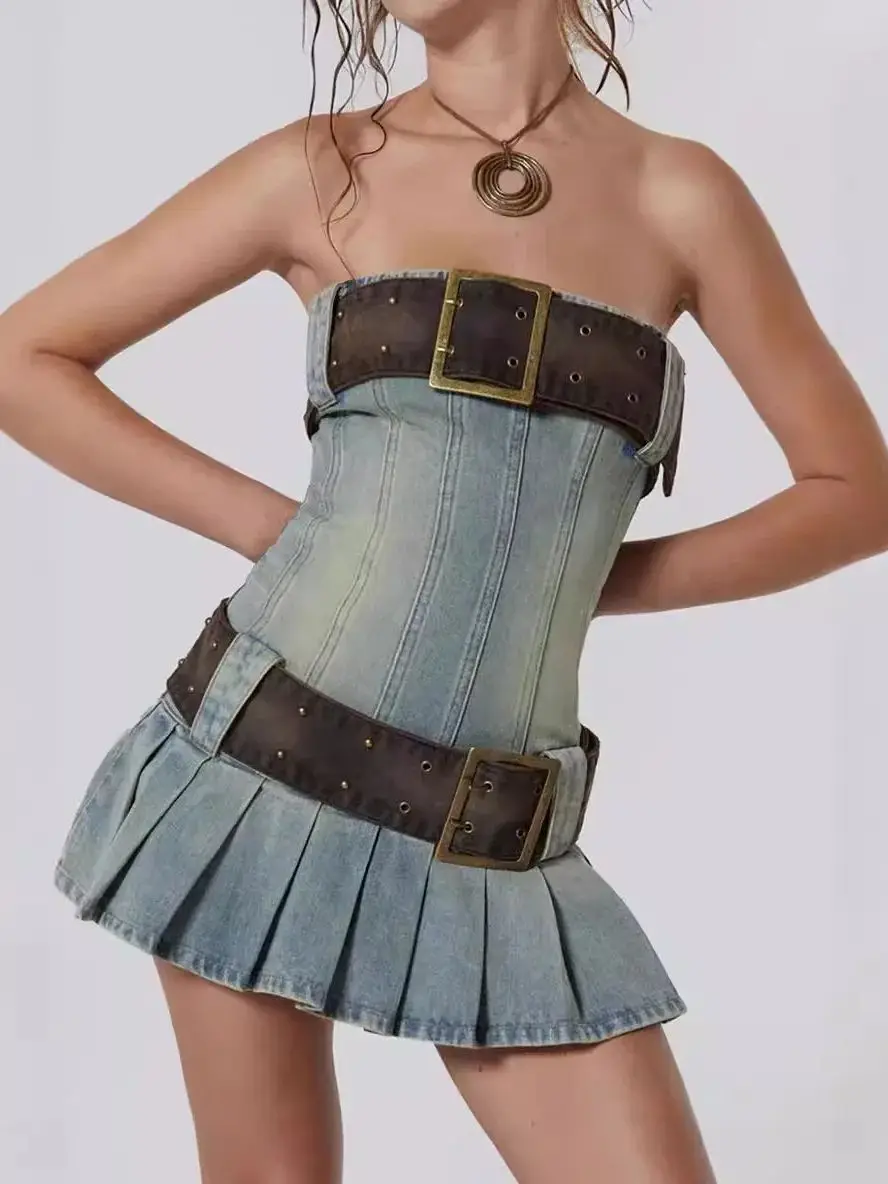 JADED LONDON デニムのストラップレスワンピース Shop Get Riding 5 in 1 Detachable Denim Jumpsuit | Jaded