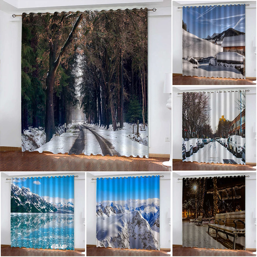 

Forest Snow Scene 3D Printing Curtains Beautiful Scenery Living Room Bedroom Curtains Cortinas De Sala Flat Window Curtains