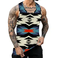 Male Gym Tank Top Vest Vintage Geometric Printed Men Fitness Clothing Bodybuilding Tanks Tops Summer Gym Clothing For Male