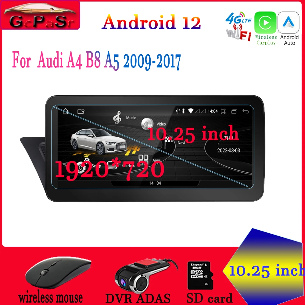 

10.25 Inch Android 12 Car Multimedia Player Navigation Carplay + Auto For Audi A4 B8 A5 2009-2017 GPS Navi Audio Carplay