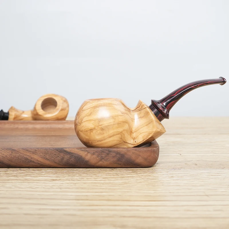 OLD FOX Olive Wood Tobacco Pipe Big Apple Series Pipe Acrylic Curved Handle With Smoke Chamber to Assist Smoking with clean part 6
