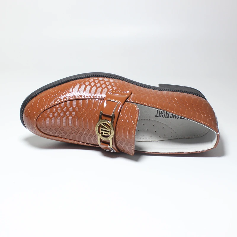 Boys Dress Shoes Kids Tan Brown Oxford Leather Shoe for Weddings Formal Events Childrens Smart Slip On Pu Patent Embossed Loafer kids shoes leather shoes