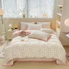 Plant Floral Duvet Cover 3 Piece Set, Cute Cartoon Cat Pattern Bedding Set, Women Kids Girls Bedroom Decorative Pink Quilt Cover 2