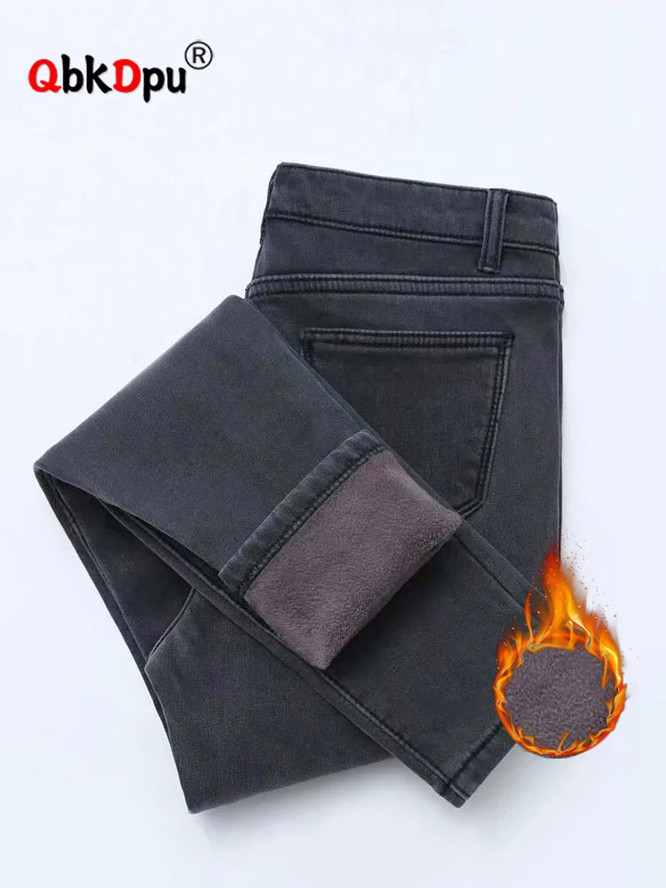 

Fall Winter Thicken Plush High Waist Slim Ankle-length Jeansy Warm Stretch Denim Pencil Pants Casual New Skinny Vaqueros