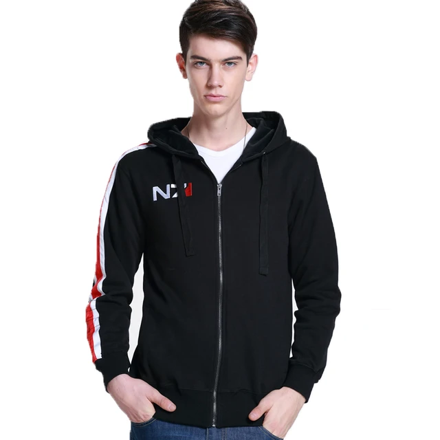 N7 Mass Effect Hoodie Männer Schwarz Haube Zip Sweatshirt Unisex Embordery  Fleece Winter Anime Cosplay Sweet
