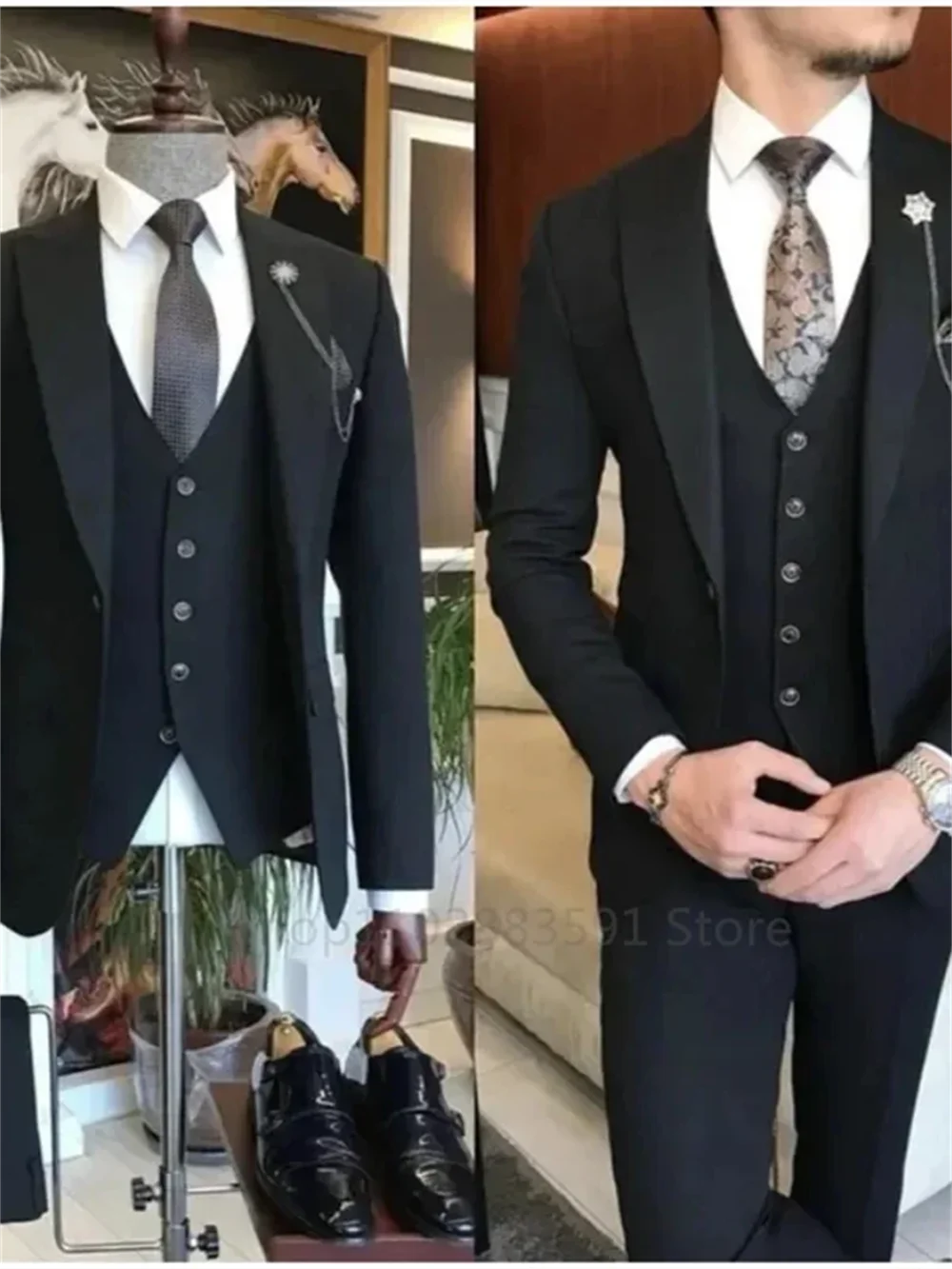 3 Pieces Men's Slim Fit Suits Wedding Groom Prom Terno Masculino Custom Blazer Jacket Vest Pant Sets