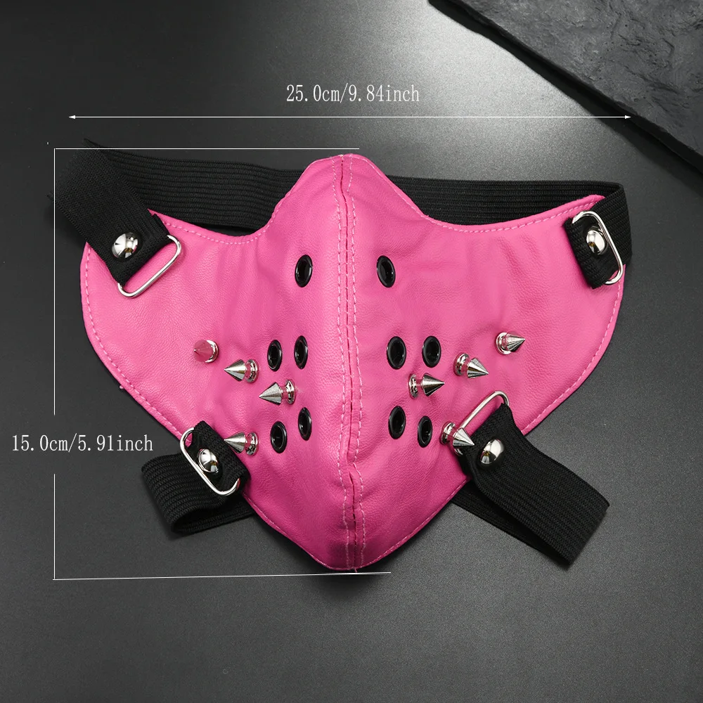 Men Women's Pink PU Leather Rivet Rock Mask Lady's Breathable Party Cosplay Halloween Mouth-muffle R1546