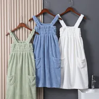 Wearable Bath Towels Coral Fleece Women's Bath Skirt Absorbent Sling Bathrobe Bath Skirts Shower Bathroom Quick Dry Towel 6