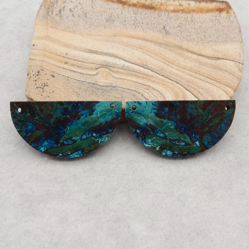 Natural Stone Chrysocolla Double Holes Earring Pair Semiprecious DIY Making Jewelry Accessories 39x20x3mm 11g