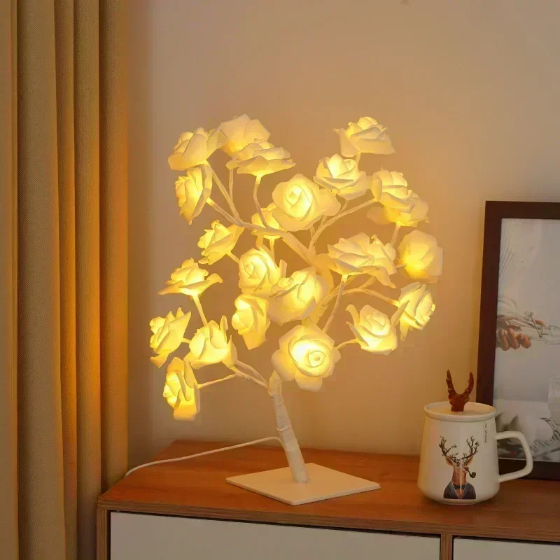 24 LED Rose Lamp, Rose Light Tree Table Top Decorations for Wedding Mother's Day Valentine’s Day Decorations, Gift for Girls Mom