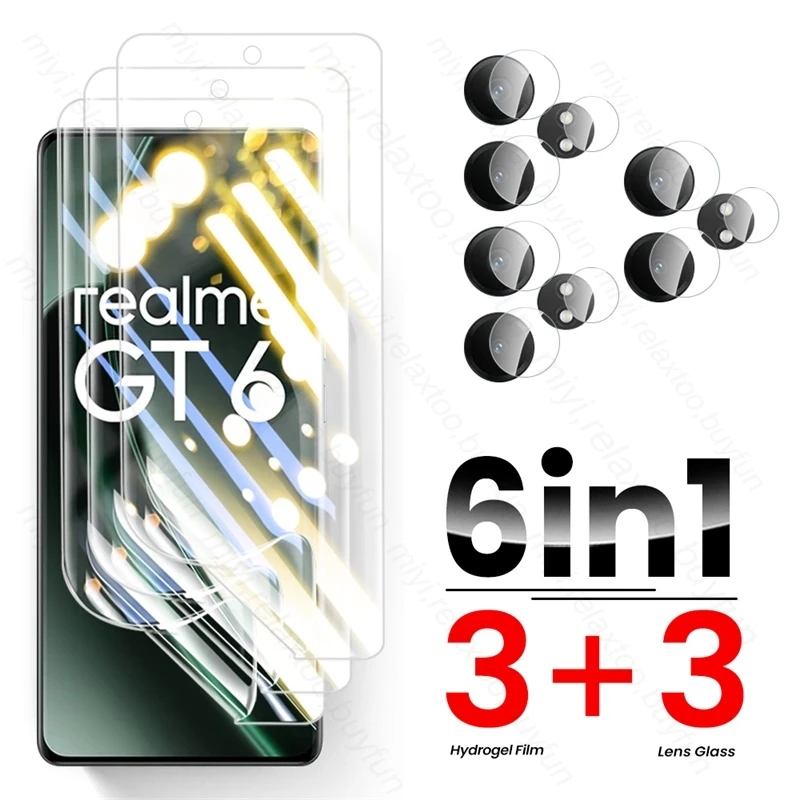 RealmeGT6 5G 6In1 하이드로겔 필름 화면 보호기 Realme GT 6 5G 카메라 보호 유리 RealmeGT6T Realme6 T Realmi 6T T6