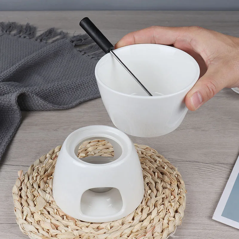 Description Picture 3 of itemMini Fondue Set with Candle/fork Custom Ceramic Fondue Pot Swiss Cheese Chocolate Melting Hotpot Fondue Set with Fork