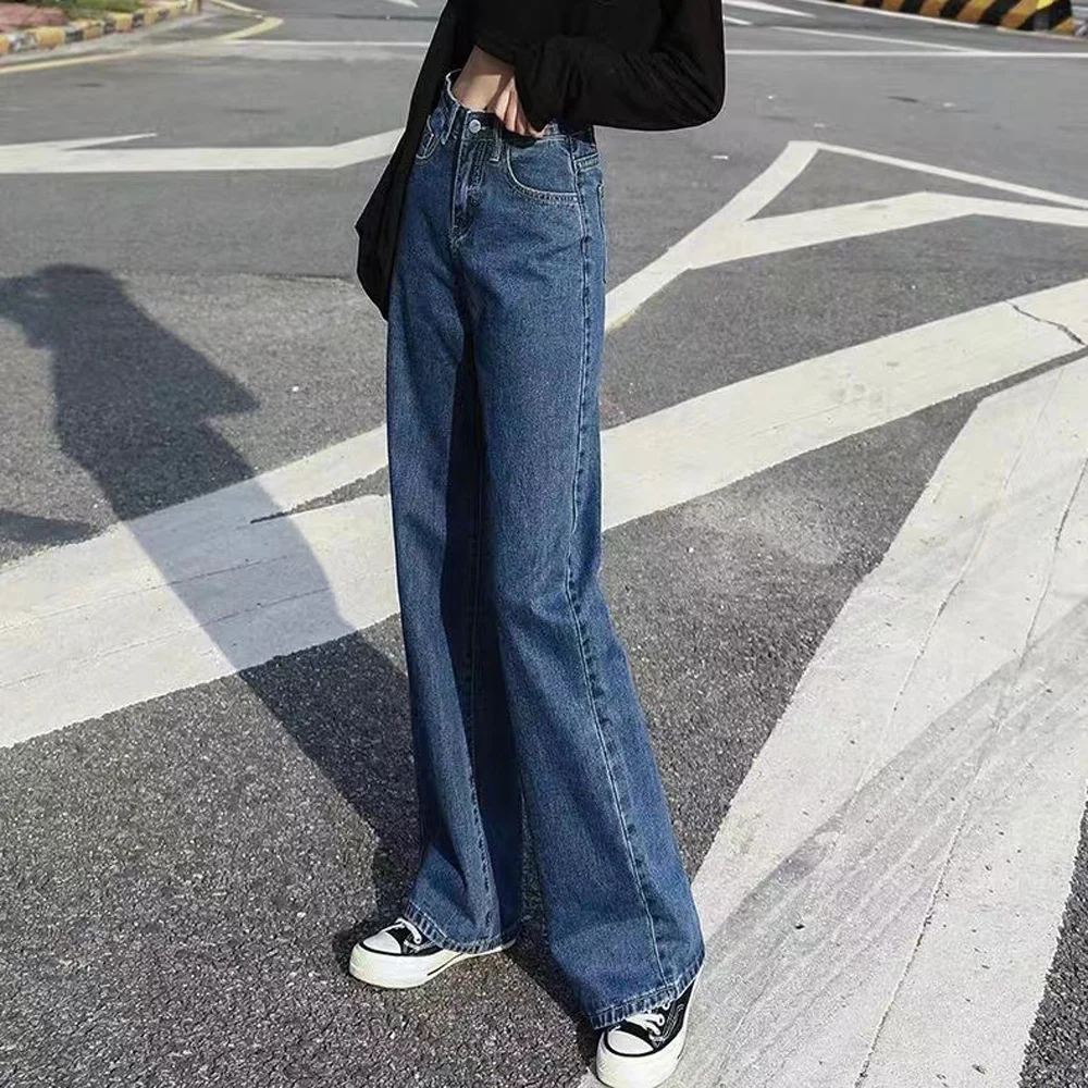 Women High Waist Wide Leg Straight Jeans Autumn Winter