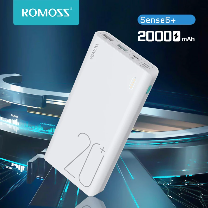 ROMOSS Sense 6+ Power Bank  20000mAh With PD3.0 Two-way Fast Charging External Battery Portable Charge For iPhone 13 12 Xiaomi anker powercore 20000