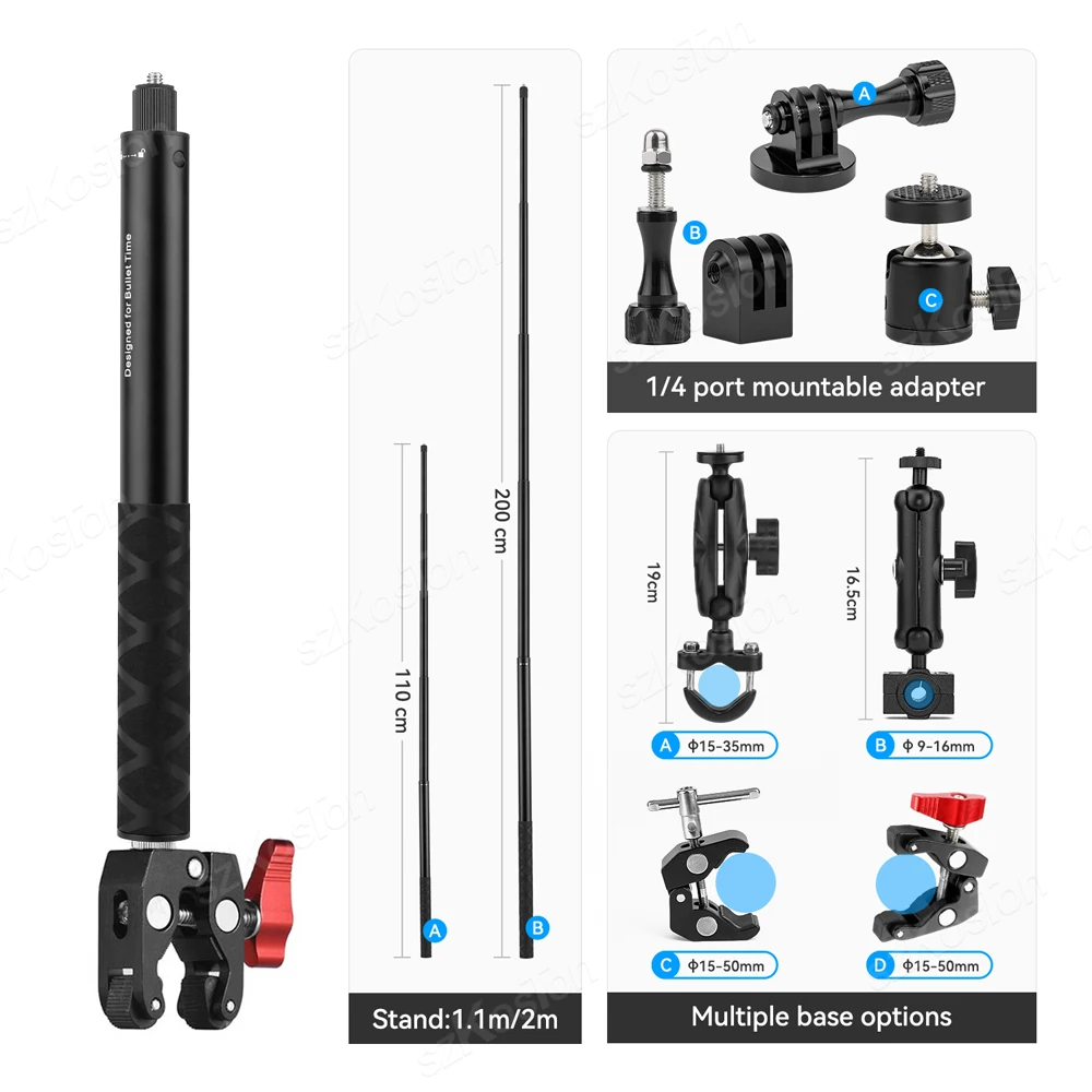 Motorrad Fahrrad Lenker Halterung Unsichtbare Einbeinstativ für GoPro 9 10 11 12 13 Insta360 X4 X5 DJI Moto Kamera Zubehör – Detail 8